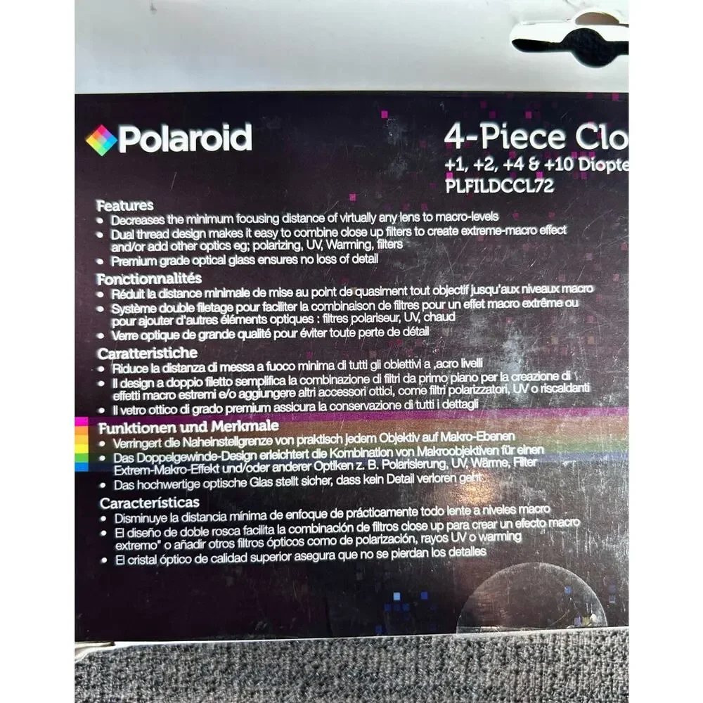 Polaroid 58mm 4-Piece Close Up Camera Lens Kit Diopter Filters +1 +2 +4 +10 NEW